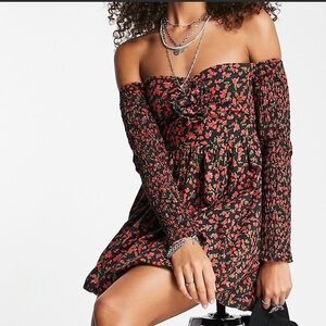 ASOS Black and Red Floral Long Sleeve Dress